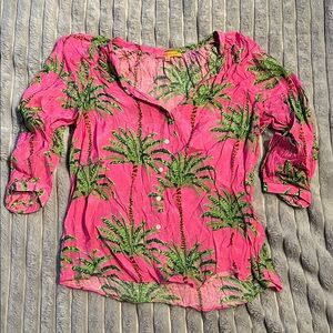 Vilagallo Pink and Green Palm Print Blouse size medium/large or 42